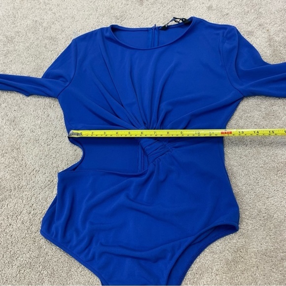 Zara royal cobalt blue knotted cutout bodysuit Sz S NWT - Picture 7 of 12